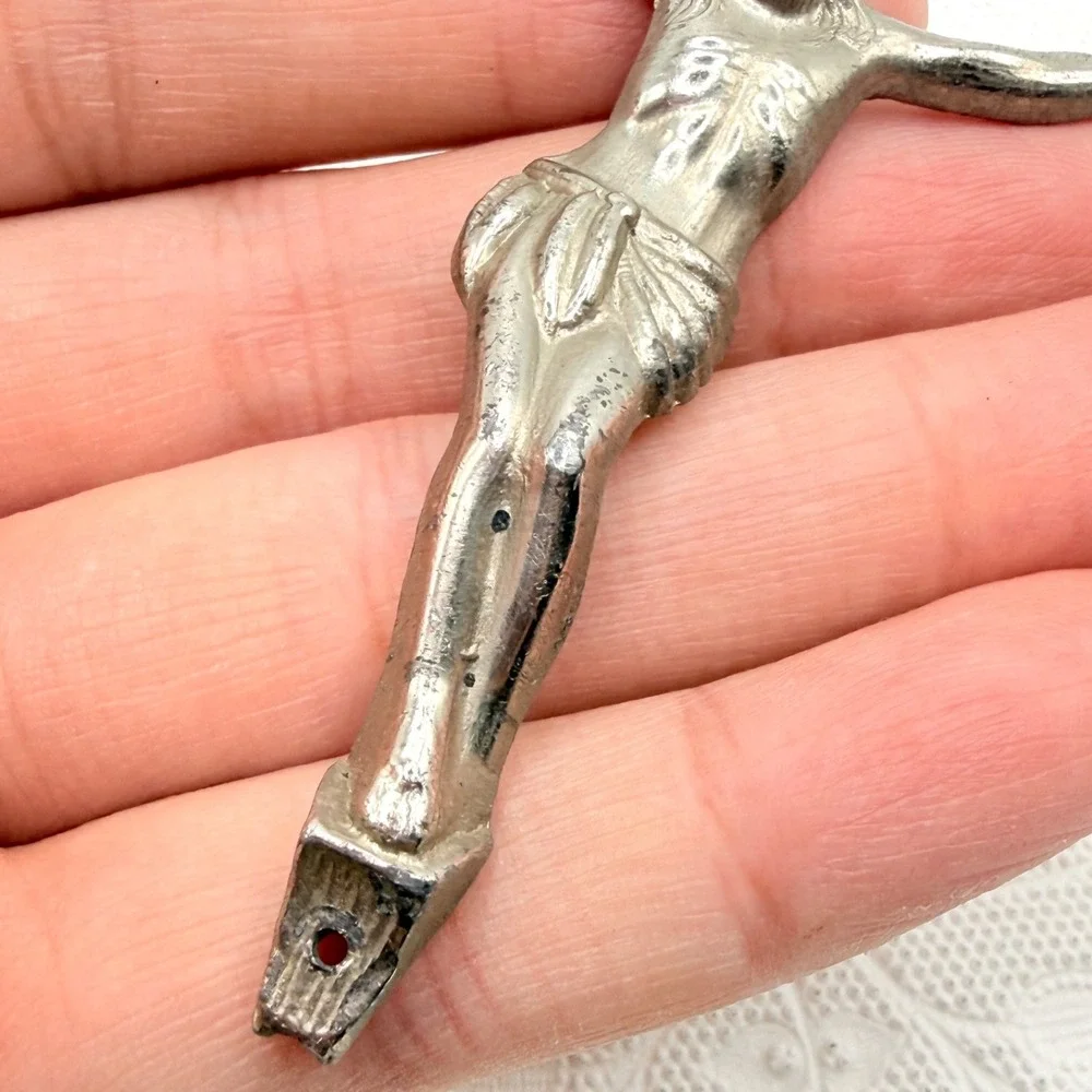 Vintage Silver Tone Pewter Jesus Corpus Christi Crucifix 2.5